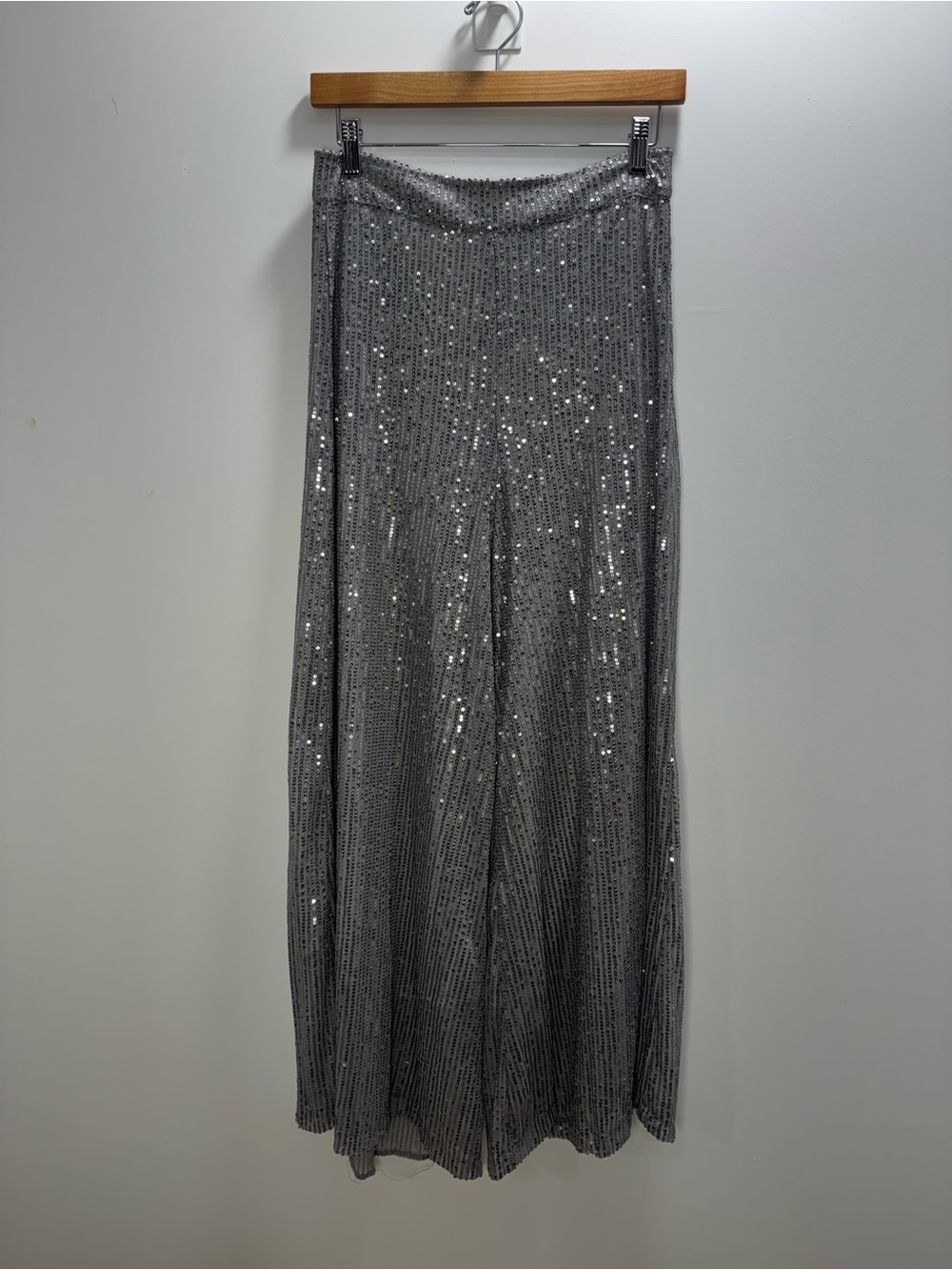 Silver Sequin wide leg pants size S
